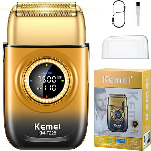 KEMEI Kemei 228 Electric Foil Razors, Men's Electric Razor with Zero Smooth Skin, 0.01 mm Professional USB Rechargeable Foil Shaver, Wireless LED Display